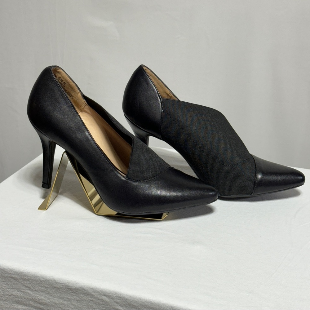 The Limited Black Leather Heels Elastic High Cut Sexy Heels 6.5